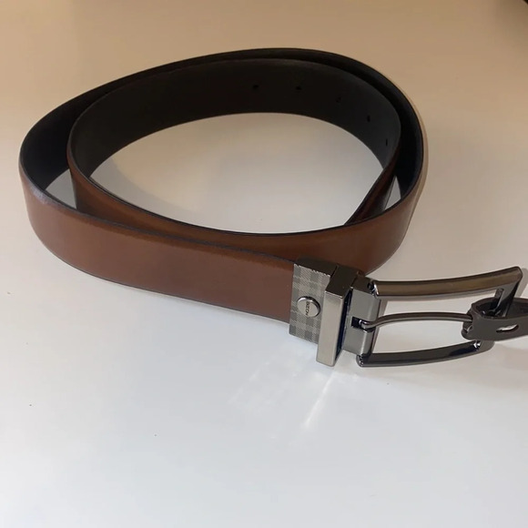 Boconi Reversible Black / Cognac Plaid About You Leather Belt - Picture 2 of 5